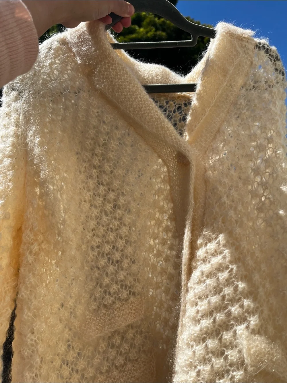 RARE! Vintage 60s Cream Mohair Wool Open-Knit Slouchy Retro Cardigan Sweater L - Picture 10 of 15